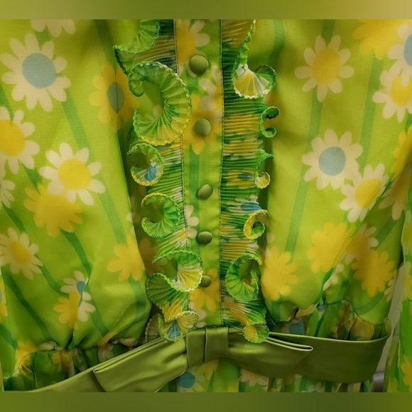 Vintage 1960s | Green Groovy Hippie Flower Power Mod Maxi Dress | Size 8 or M/L - Picture 2 of 6